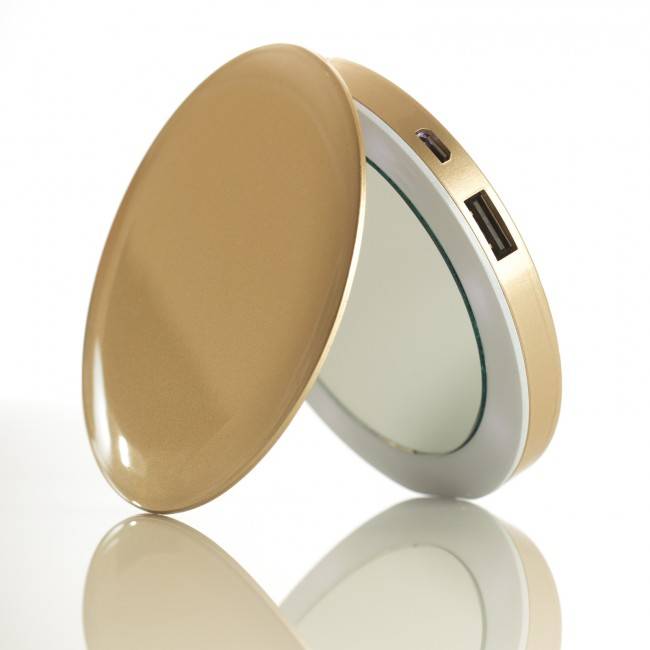 Pearl make-up mirror & powerbank - zlatá