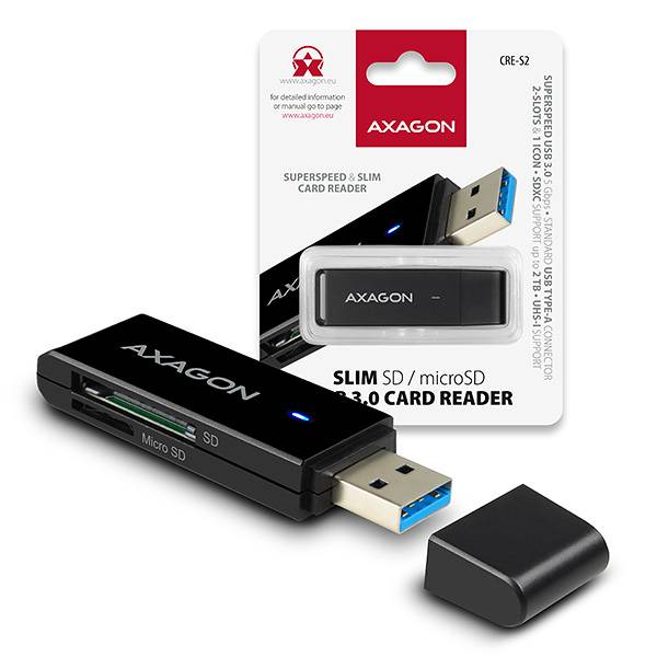 
                                                                                    AXAGON CRE-S2, USB 3.0 TYPE-A 2-SLOT SD/MICROSD                                        