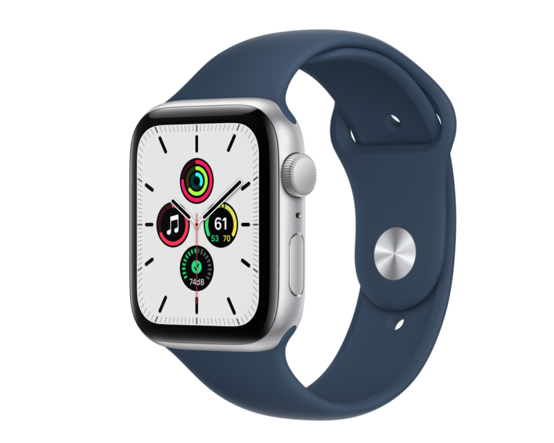 Apple Watch SE GPS, 44mm Silver Aluminium Case with Abyss Blue Sport Band