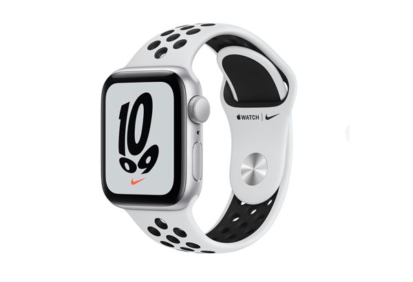 Apple Watch Nike SE GPS, 40mm Silver Aluminium Case with Pure Platinum/Black Nike Sport Band - Regular