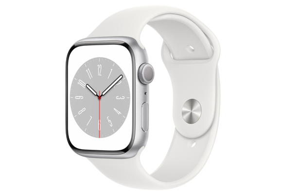 Apple Watch Series 8 GPS 45mm Silver Aluminium Case with White Sport Band - Regular