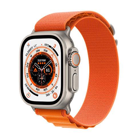 
                                                                                    Apple Watch Ultra GPS + Cellular, 49mm Titanium Case with Orange Alpine Loop - Medium                                        