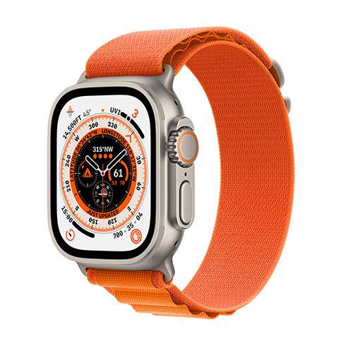Apple Watch Ultra GPS + Cellular, 49mm Titanium Case with Orange Alpine Loop - Medium