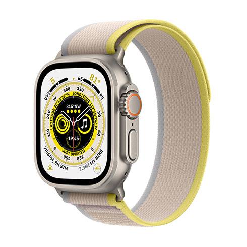 
                                                                                    Apple Watch Ultra GPS + Cellular, 49mm Titanium Case with Yellow/Beige Trail Loop - M/L                                        