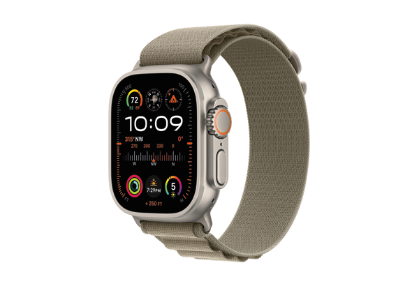 Apple Watch Ultra 2 GPS + Cellular, 49mm Titanium Case with Olive Alpine Loop - Medium