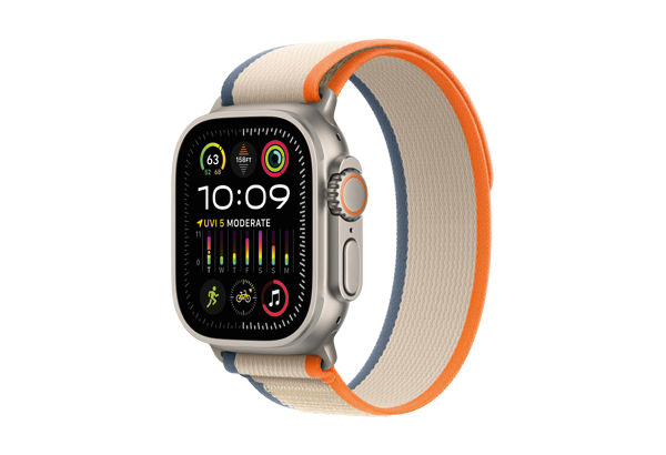 
                                                                                    Apple Watch Ultra 2 GPS + Cellular, 49mm Titanium Case with Orange/Beige Trail Loop - M/L                                        
