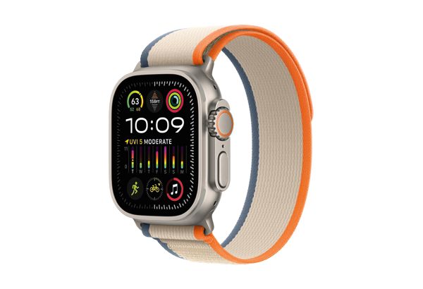 
                                                                                    Apple Watch Ultra 2 GPS + Cellular, 49mm Titanium Case with Orange/Beige Trail Loop - M/L                                        