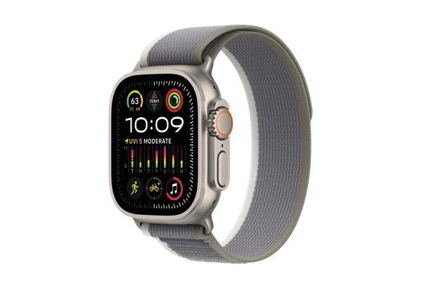Apple Watch Ultra 2 GPS + Cellular, 49mm Titanium Case with Green/Grey Trail Loop - M/L
