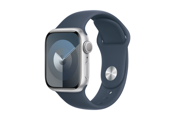 Apple Watch Series 9 GPS 41mm Silver Aluminium Case with Storm Blue Sport Band - S/M