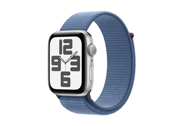 
                                                                                    Apple Watch SE GPS 44mm Silver Aluminium Case with Winter Blue Sport Loop                                        