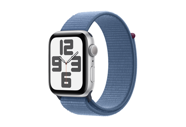 
                                                                                    Apple Watch SE GPS 44mm Silver Aluminium Case with Winter Blue Sport Loop                                        