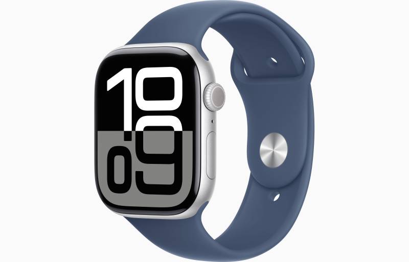 Apple Watch Series 10 GPS 46mm Silver Aluminium Case with Denim Sport Band - S/M