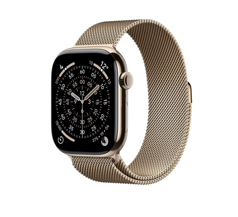 
                                                                                    Apple Watch Series 11 GPS + Cellular 42mm Gold Titanium Case with Gold Milanese Loop                                        