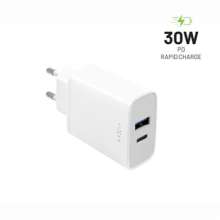 FIXED sieťová nabíjačka s USB-C a USB výstupom a podporou PD, 30W, biela