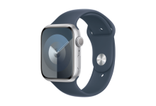 Apple Watch Series 9 GPS 45mm Silver Aluminium Case with Storm Blue Sport Band - S/M