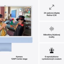 iMac 24" 4.5K Apple M4 10-core CPU 10-core GPU 16GB 512GB Modrý