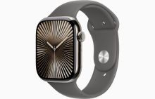 Apple Watch Series 10 GPS + Cellular 46mm Natural Titanium Case with Stone Grey Sport Band - S/M