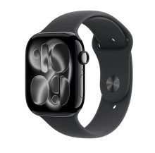 Apple Watch Series 11 GPS + Cellular 46mm Jet Black Aluminium Case with Black Sport Band - M/L